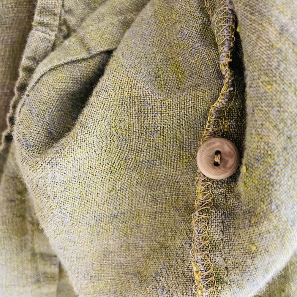 Flax SMALL 100% linen green button up 3/4 sleeve blouse - Picture 5 of 5